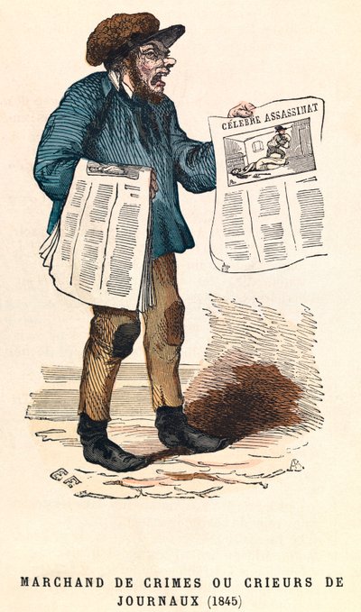 Zeitungsverkäufer in Paris 1845, Gravur von Anonymous Anonymous