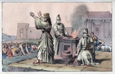 Alte persische Zivilisation: Magier, offizielle Priester und Jünger von Zarathustra (Alter Orient, Perser: Magier) - Gravur aus „Usi e Costumi di Tutti i Popoli dell