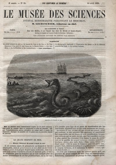 Erscheinung der Seeschlange. Gravur von 1858. Eine der „Musée des sciences“ vom 14. April von Anonymous Anonymous