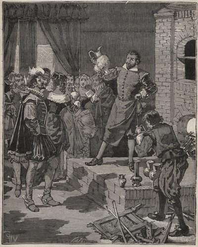 Bernard Palissy (1510-1589), französischer Keramiker, holt seine ersten emaillierten Stücke aus dem Ofen. Gravur von 1880 in 