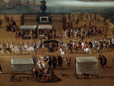 Korso vor der Statue von Heinrich IV. auf der Pont Neuf in Paris im 17. Jahrhundert (Detail). Anonymes Gemälde von Anonymous Anonymous