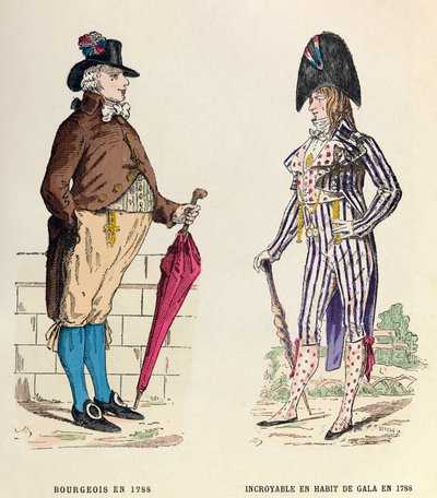 Kostüm einer Bürgerin und eines Incroyable in Gala-Kleidung im Jahr 1788 - Privatsammlung von Anonymous Anonymous