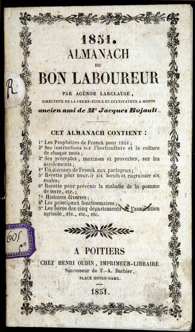 Titelblatt des Almanach du Bon Ploureur, von Agenor Larclause, Poitiers von Anonymous Anonymous