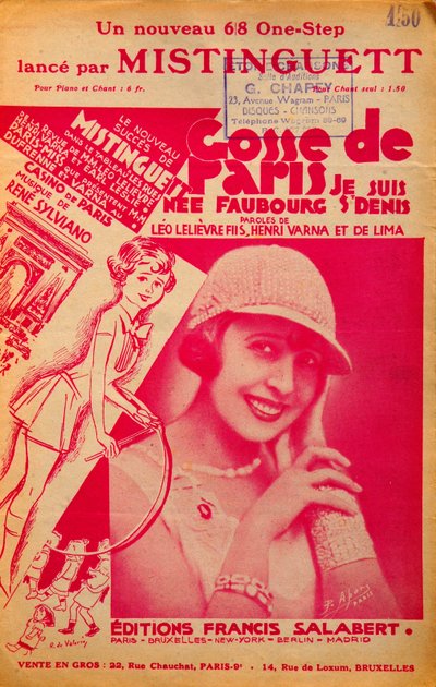 Titelblatt der Partitur „Gosse de Paris“ gesungen von Mistinguett (Mistinguette) (1875 - 1956), französische Sängerin von Anonymous Anonymous