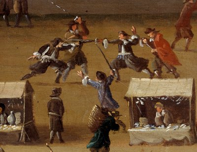 Duellszene auf der Pont Neuf in Paris im 17. Jahrhundert (Detail) von Anonymous Anonymous