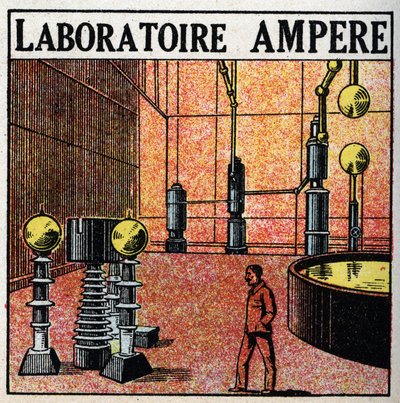 Elektrische Leitungen: Ampere-Labor. Anonyme Illustration von 1925. Private Sammlung. von Anonymous Anonymous