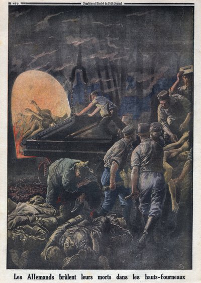 Erster Weltkrieg 1914-1918. Die Deutschen verbrennen tote Soldaten in den Öfen. In „Le Petit Journal“, am 23.04.1916. Private Sammlung von Anonymous Anonymous
