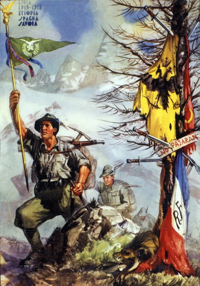 Erster Weltkrieg: Plakat zur Feier des Vestone-Bataillons der italienischen Alpenjäger (Alpini), 6. Regiment von Anonymous Anonymous