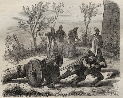 Forcats bucherons im Toulon-Bagne im 19. Jahrhundert. Gravur in „Histoire des bagnes depuis leur création à nos jours“ (1877) von Pierre Zaccone (1817-1895). Private Sammlung. von Anonymous Anonymous