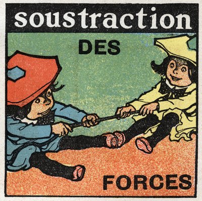 Kräfte: Subtraktion der Kräfte. Zwei Kinder ziehen an einem Seil. von Anonymous Anonymous