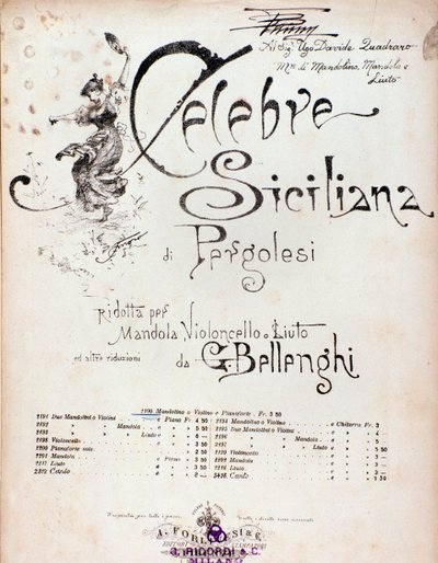 Frontispiz der Partitur von Celebre siciliana, zugeschrieben GB Pergolese von Anonymous Anonymous