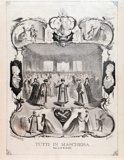 Frontispiz der Noten von „Tutti in maschera“, Oper von Carlo Pedrotti von Anonymous Anonymous