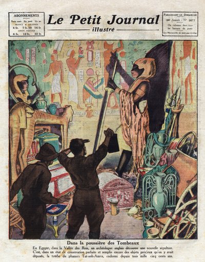 Im November 1922 betraten der englische Ägyptologe Howard Carter und Lord Carnarvon zum ersten Mal das Grab des Pharaos Tutanchamun. Illustration aus „Le Petit Journal“ 11/02/1923 (Gravur) von Anonymous Anonymous