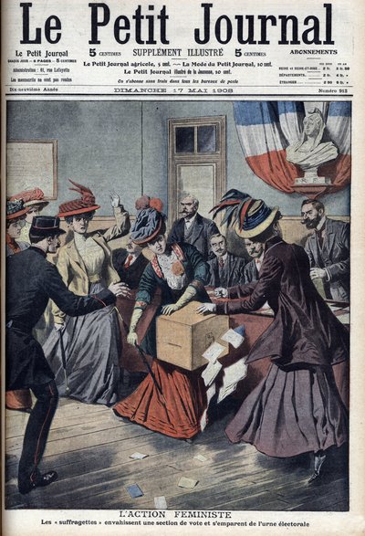 Die feministische Aktion: die „Suffragetten“ stürmen eine Wahllokal in Paris und ergreifen die Wahlurne von Anonymous Anonymous