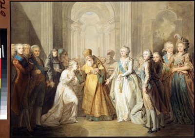 Die Verlobung des Großfürsten Alexander Pawlowitsch (später Zar Alexander I.) und der Prinzessin Luise Auguste von Baden (später Kaiserin Elisabeth Alexejewna) von Anonymous Anonymous
