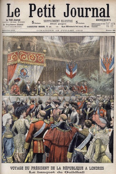 London, Großbritannien. Reise von Präsident Loubet. Empfang im Guildhall durch Sir Marcus Samuel. Le Petit Journal, Juli 1903 (Gravur) von Anonymous Anonymous