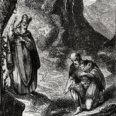 Martial de Limoges oder Saint Martial (3. Jahrhundert) bekehrt den Anführer des keltischen Volkes Lemovices - Gravur von 1846 in „Lives of the saints“. Private Sammlung. von Anonymous Anonymous