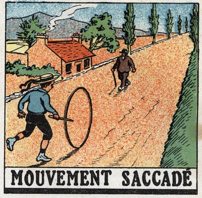 Bewegungen: ruckartige Bewegung. Ein Kind spielt mit einem Reifen. Anonyme Illustration von 1925. Private Sammlung. von Anonymous Anonymous