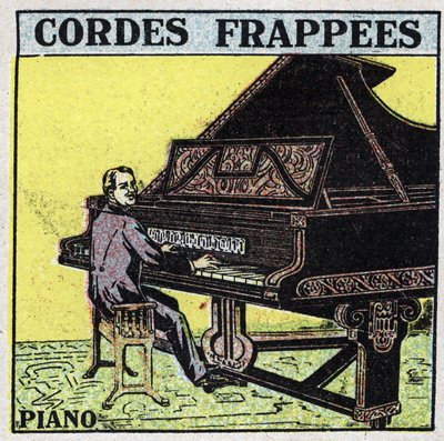 Musikinstrumente: geschlagene Saiteninstrumente. Ein Klavierspieler. Anonyme Illustration von 1925. Private Sammlung. von Anonymous Anonymous
