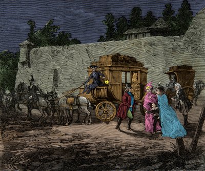Nächtliche Flucht der königlichen Familie nach Varennes 1791, Gravur, private Sammlung von Anonymous Anonymous