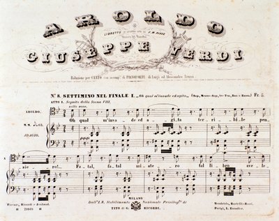 Seite der Partitur von Aroldo, Oper von Giuseppe Verdi von Anonymous Anonymous
