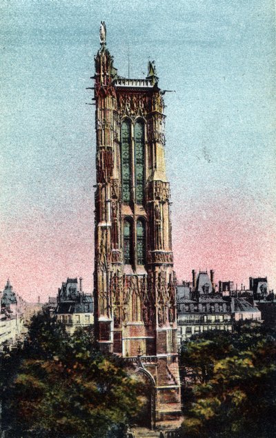 Paris: der Saint-Jacques-Turm, realisiert 1523. Fotografie von 1920 im „Artistic Album“ der Stadt Paris. Private Sammlung. von Anonymous Anonymous