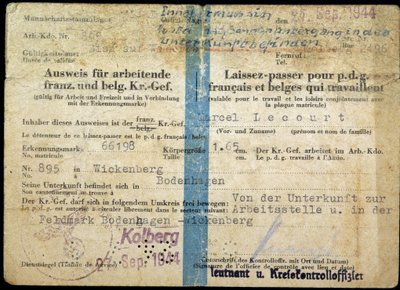 Pass der Zweiten Weltkrieg, „Pass“ für französische und belgische Geschäftsführer, die arbeiten, 25.09.1944. von Anonymous Anonymous