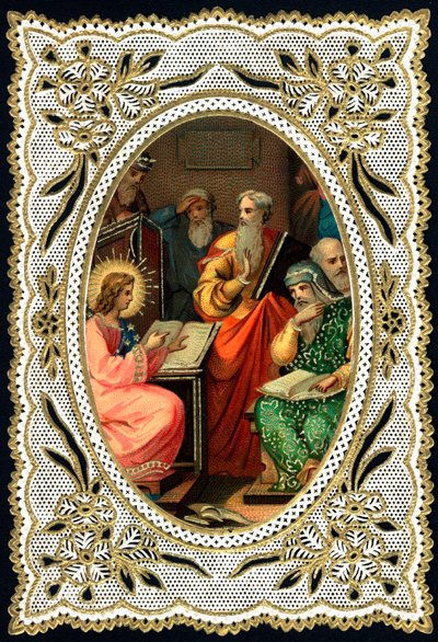Andachtsbild: Jesuskind mit Ärzten. Chromolithographie Anfang des 20. Jahrhunderts von Anonymous Anonymous