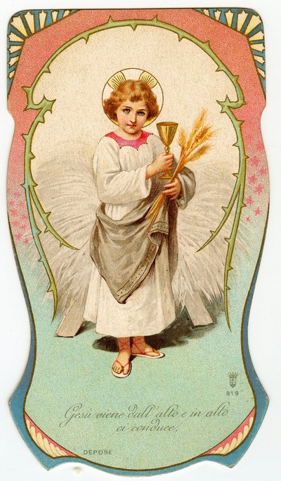 Andachtsbild: Jesus kommt von oben und führt uns nach oben (Chromolithographie) von Anonymous Anonymous