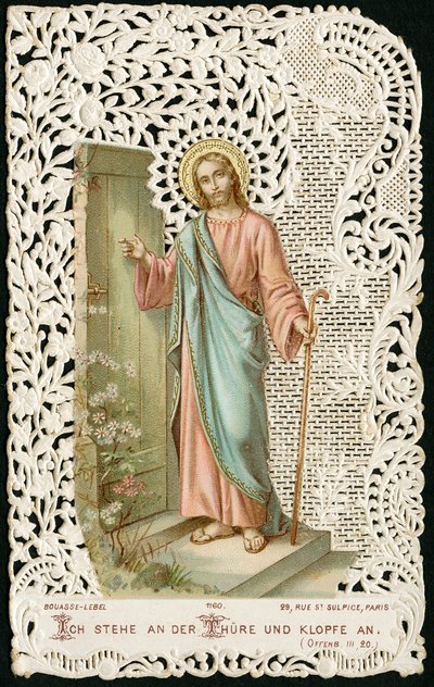 Andachtsbild: Jesus klopft an die Tür (Chromolithographie) von Anonymous Anonymous