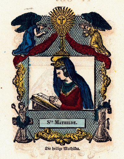 Andachtsbild: Heilige Mathilde. Gravur des 19. Jahrhunderts. Private Sammlung von Anonymous Anonymous