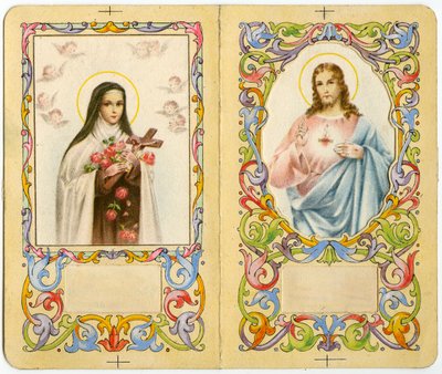 Fromme Bild: St. Therese vom Kinde Jesus und Jesus mit heiligem Herzen von Anonymous Anonymous