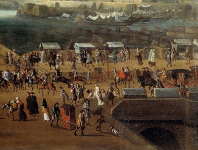 Tragstühle und Menschenmenge auf der Pont Neuf in Paris im 17. Jahrhundert (Detail) von Anonymous Anonymous