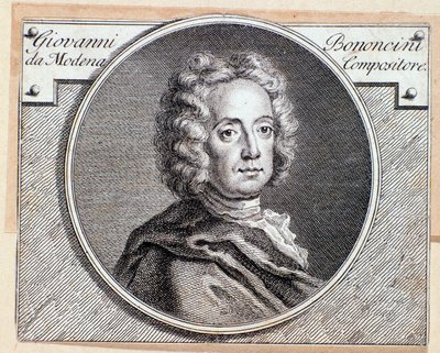 Porträt des italienischen Barockkomponisten und Cellisten Giovanni Battista Bononcini. Gravur. 18. Jahrhundert. von Anonymous Anonymous