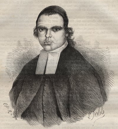 Porträt von Louis Bonafous, in Religion Frere Leotade, beschuldigt der Vergewaltigung und des Mordes. Er starb am 27. Januar 1850 im Toulon Bagne. Gravur in „Histoire des bagnes depuis leur création à nos jours“ (1877) von Pierre Zaccone (1817-1895). von Anonymous Anonymous