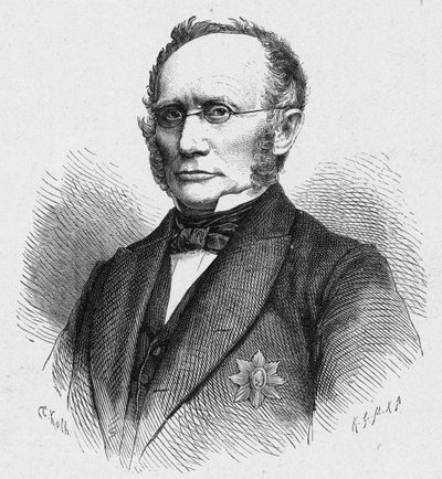 Porträt von Ludwig Windthorst (1812-1891), deutscher katholischer Politiker. Gravur in „Les Missions Catholiques au XIXeme Siecle“ von Louis-Eugene Louvet. Private Sammlung von Anonymous Anonymous