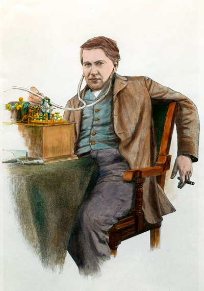 Porträt von Thomas Edison (1847-1931), amerikanischer Physiker. Gravur um 1900. Private Sammlung von Anonymous Anonymous
