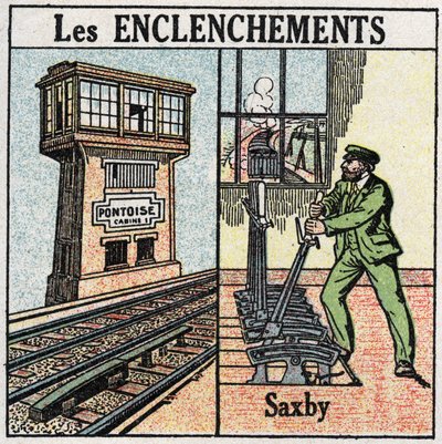Eisenbahnen: Verriegelung. Eine Eisenbahn, die eine Saxby-Einzelleverstation verwendet. von Anonymous Anonymous