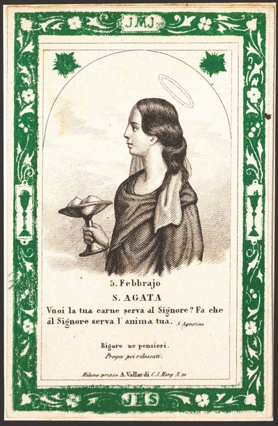 Darstellung der Heiligen Agatha. Andachtsbild. Postkarte. Anfang des 20. Jahrhunderts. Private Sammlung von Anonymous Anonymous