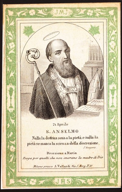 Darstellung des Heiligen Anselm. Andachtsbild. Postkarte. Anfang des 20. Jahrhunderts von Anonymous Anonymous