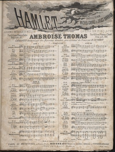 Partitur von „HAMLET“ Oper von Ambroise Thomas in fünf Akten auf ein Libretto von Jules Barbier & Michel Carré. Private Sammlung. von Anonymous Anonymous