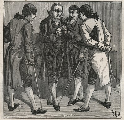 Test des brasilianischen falschen Diamanten durch John Mawe (1764-1829), britischer Mineraloge. Gravur aus 1885 in „Les arts et metiers illustres“ von Adolphe BITARD. von Anonymous Anonymous