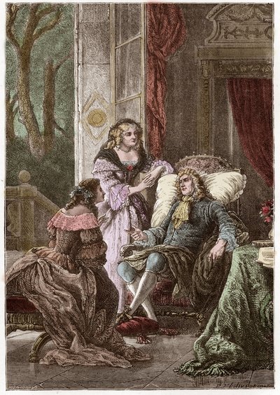 Der Herzog Francois de La Rochefoucauld (1613-1680), die Marquise Madame de Sevigne (1626-1696) und die Gräfin de La Fayette (1634-1693), französische Schriftsteller - Gravur von Hildebrand nach P. Philippoteaux von Anonymous Anonymous
