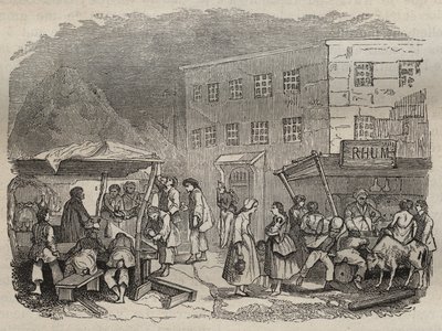 Die Kantine des Rochefort Bagne im 19. Jahrhundert. Gravur in „Histoire des bagnes depuis leur création à nos jours“ (1877) von Pierre Zaccone. Private Sammlung. von Anonymous Anonymous