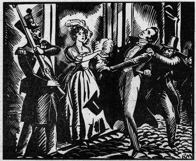 Der Tod des Herzogs von Berry (1778-1820) am 13.02.1820 an der Königlichen Musikakademie. Der Neffe von König Ludwig XVIII. wird an der Oper von Louvel, einem Republikaner, der die königliche Dynastie auslöschen will, ermordet. Illustration aus „Le Petit J von Anonymous Anonymous