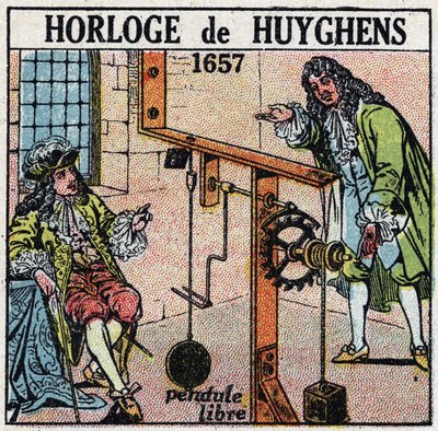Zeit: Uhr mit freiem Pendel erfunden von Christiaan Huygens (1629-1695) im Jahr 1657. Anonyme Illustration von 1925. Private Sammlung. von Anonymous Anonymous