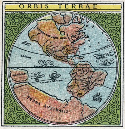 Zeit: Orbis Terrae. Der Globus mit Äquator und den Tropen. Anonyme Illustration von 1925. Private Sammlung. von Anonymous Anonymous