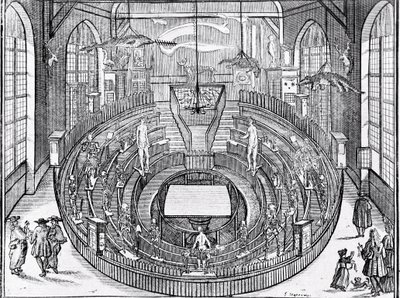 Ansicht eines anatomischen Theaters wahrscheinlich an der Universität Leiden im frühen 17. Jahrhundert (Gravur) von Anonymous Anonymous