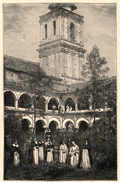 Ansicht des Dominikanerklosters in Quito, Ecuador. Gravur in „Les Missions Catholiques au XIXème Siècle“ von Louis-Eugène Louvet. Private Sammlung. von Anonymous Anonymous