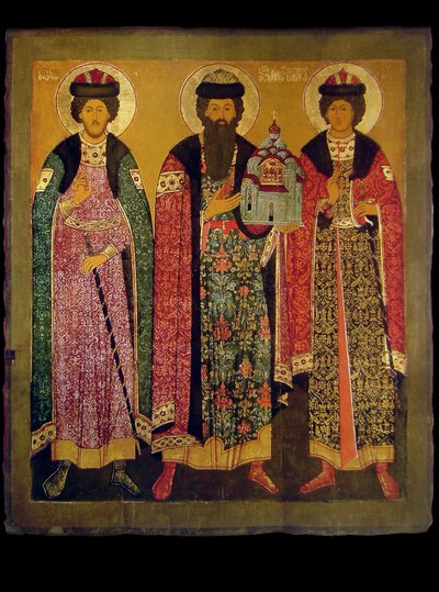 Heiliger Wsewolod Mstislawitsch, Prinz von Pskow mit den Heiligen Boris und Gleb von Anonymous Russian icon painter